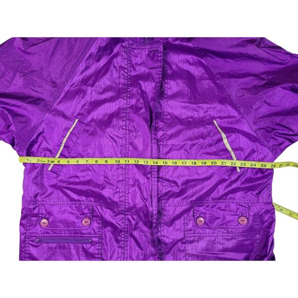 Womens Vintage Windbreaker Jacket 80s Size 14 16 Purple Komitor - Picture 3 of 5